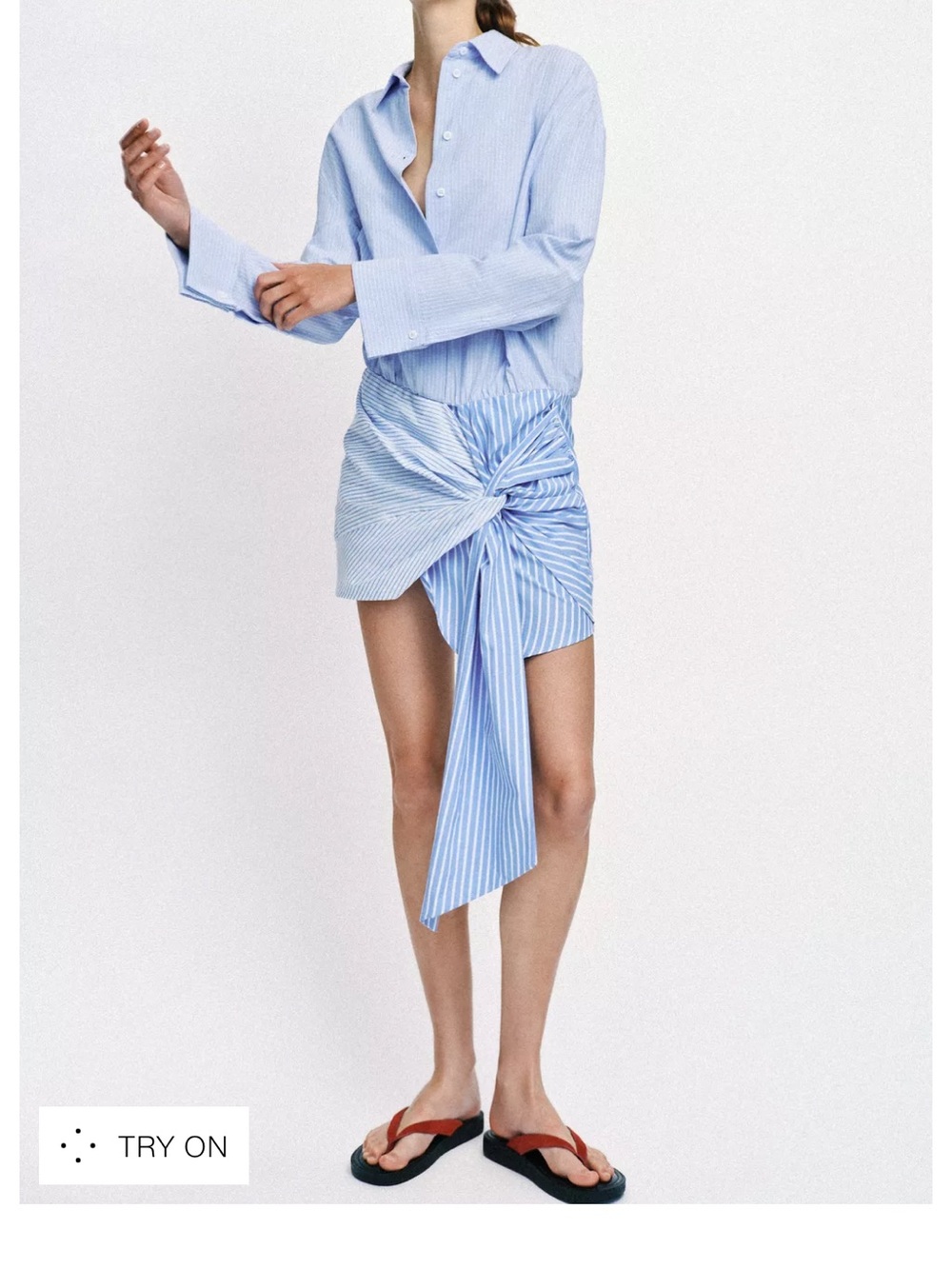 Zara Light Blue Striped Twist-Front Mini Dress